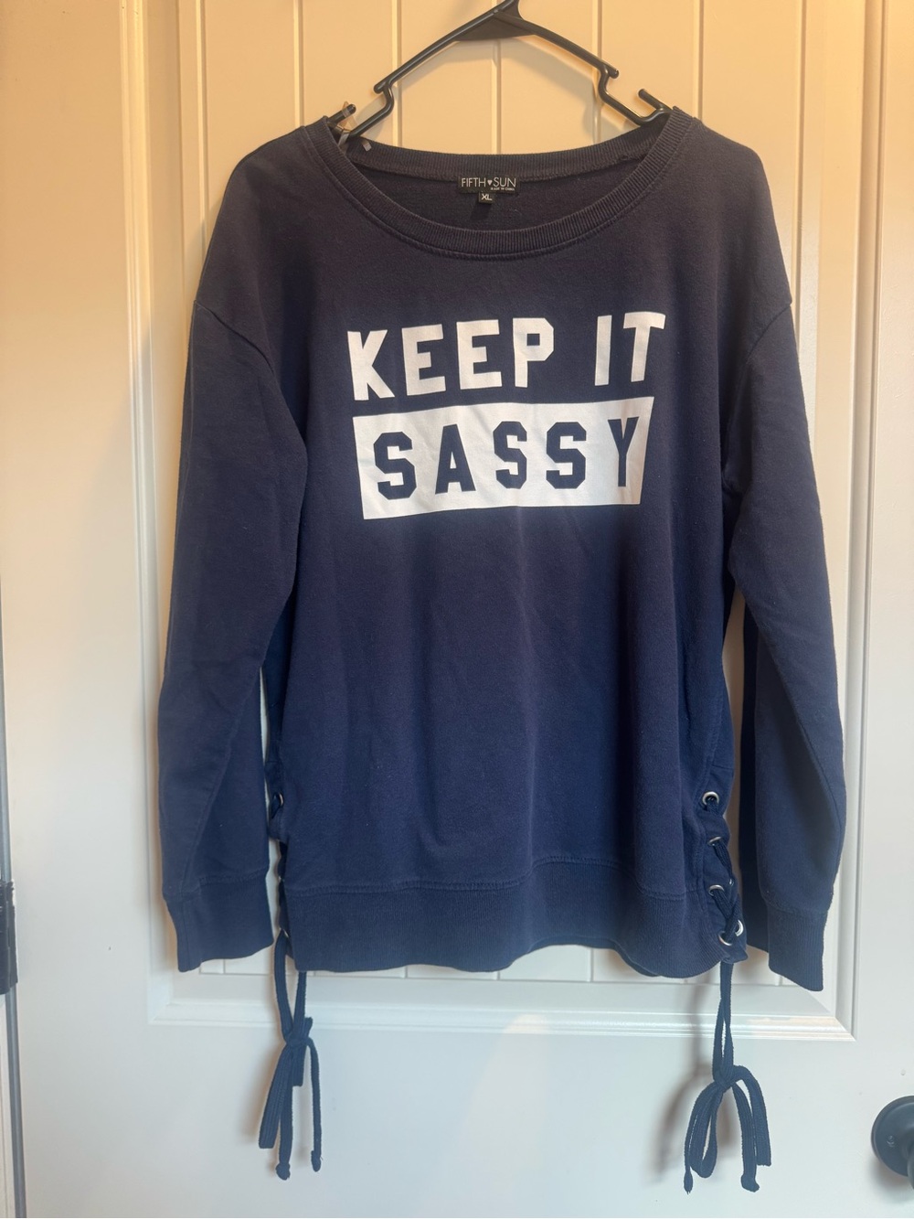 Fifth Sun Navy "Keep It Sassy" Scoop Neck Sweatshirt